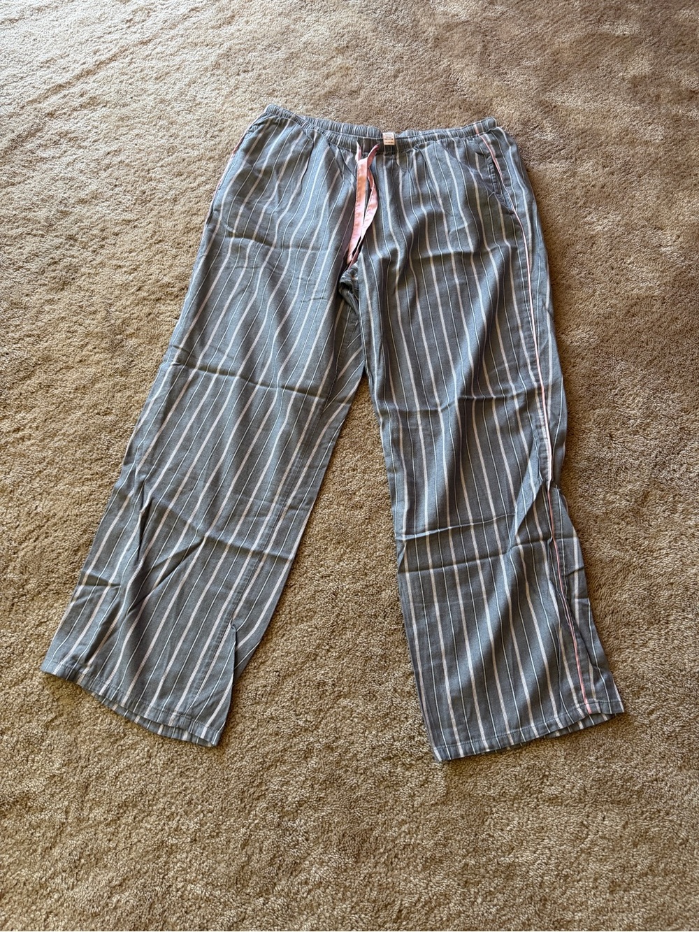 Victoria's Secret Gray Pinstripe Men's Lounge Pants with Pink Drawstring